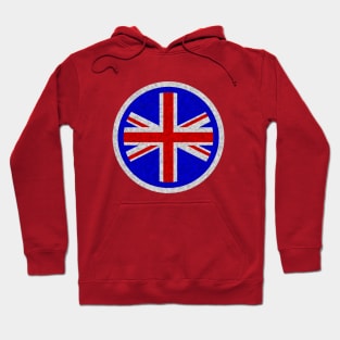 Round UK Union Jack flag blue White distressed outline mod Hoodie